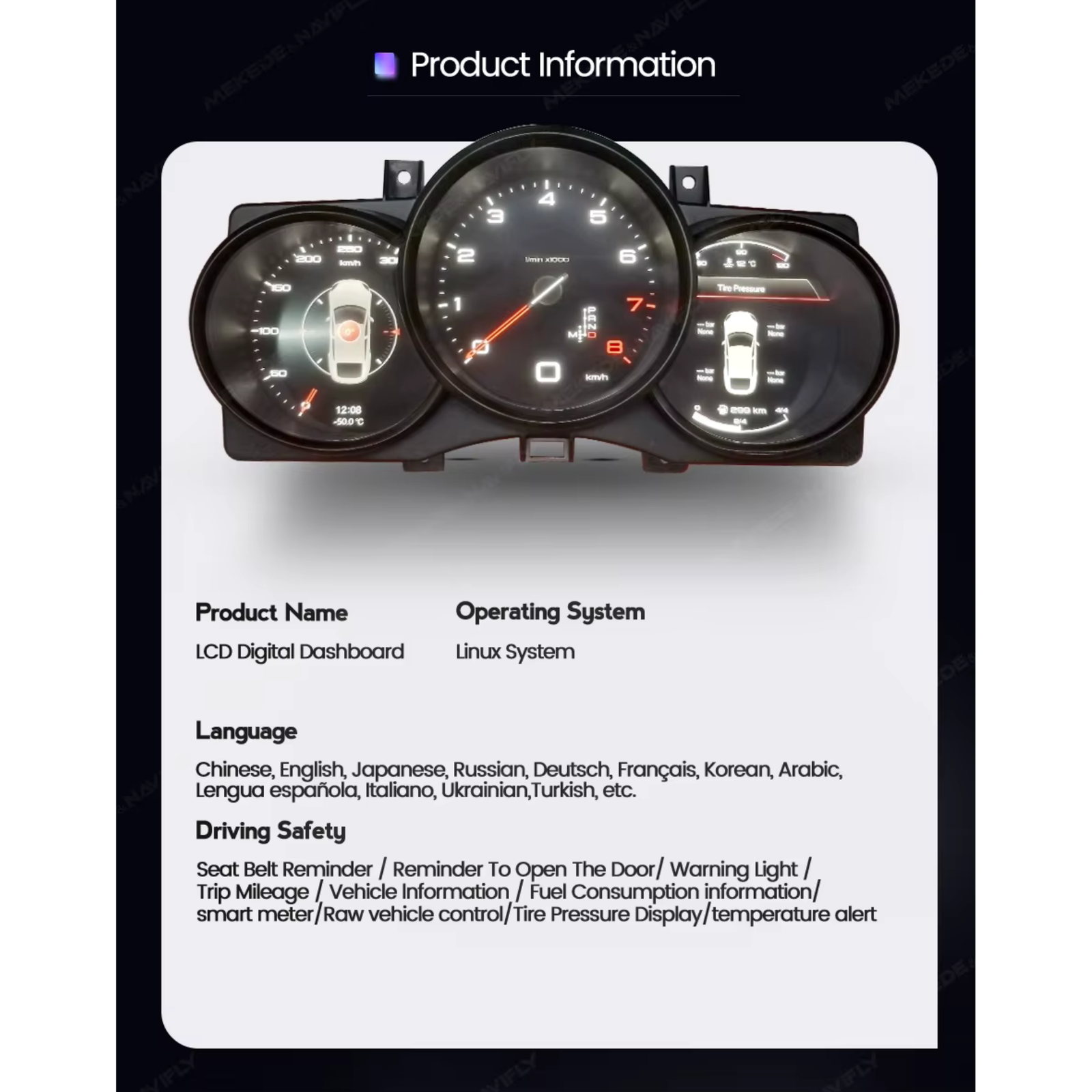 Porsche Macan 2014-2023 & Boxster 2016-2022 Digital Instrument Cluster – Linux System LCD Dashboard