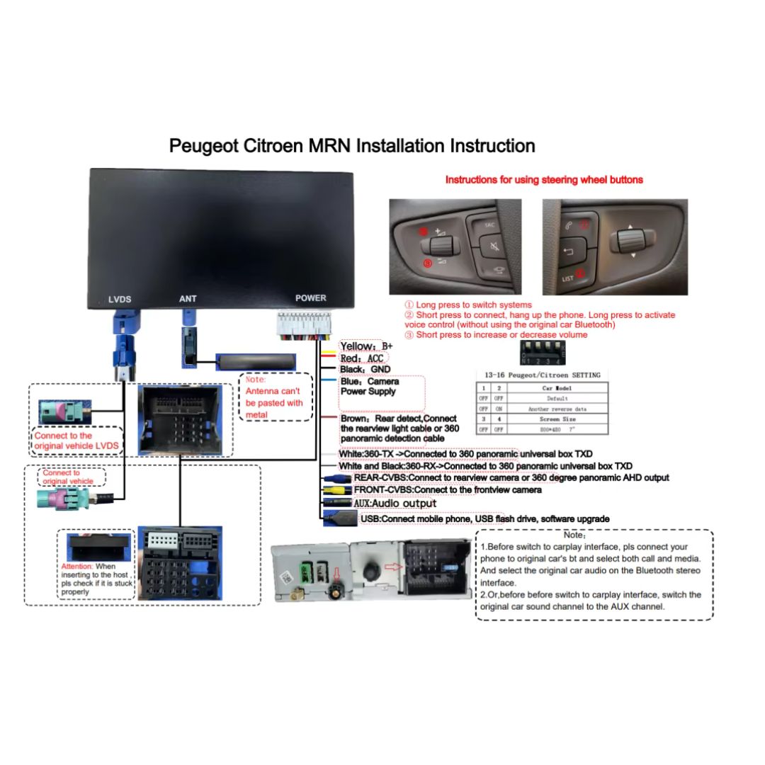 Decodificador sem fio Apple CarPlay para Peugeot/Citroen Android Auto Box
