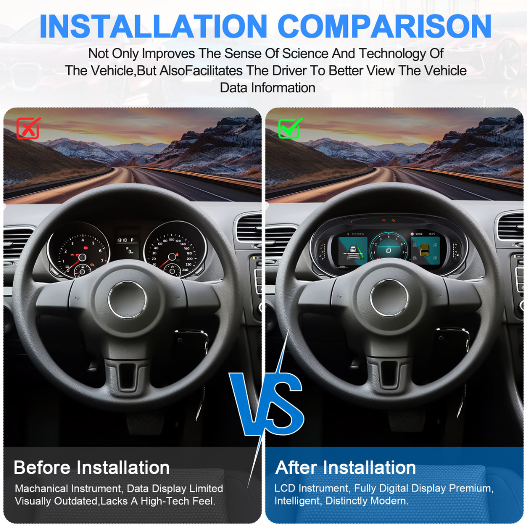 Volkswagen Golf MK6 2008-2012 Digital Instrument Cluster – Linux System LCD Dashboard