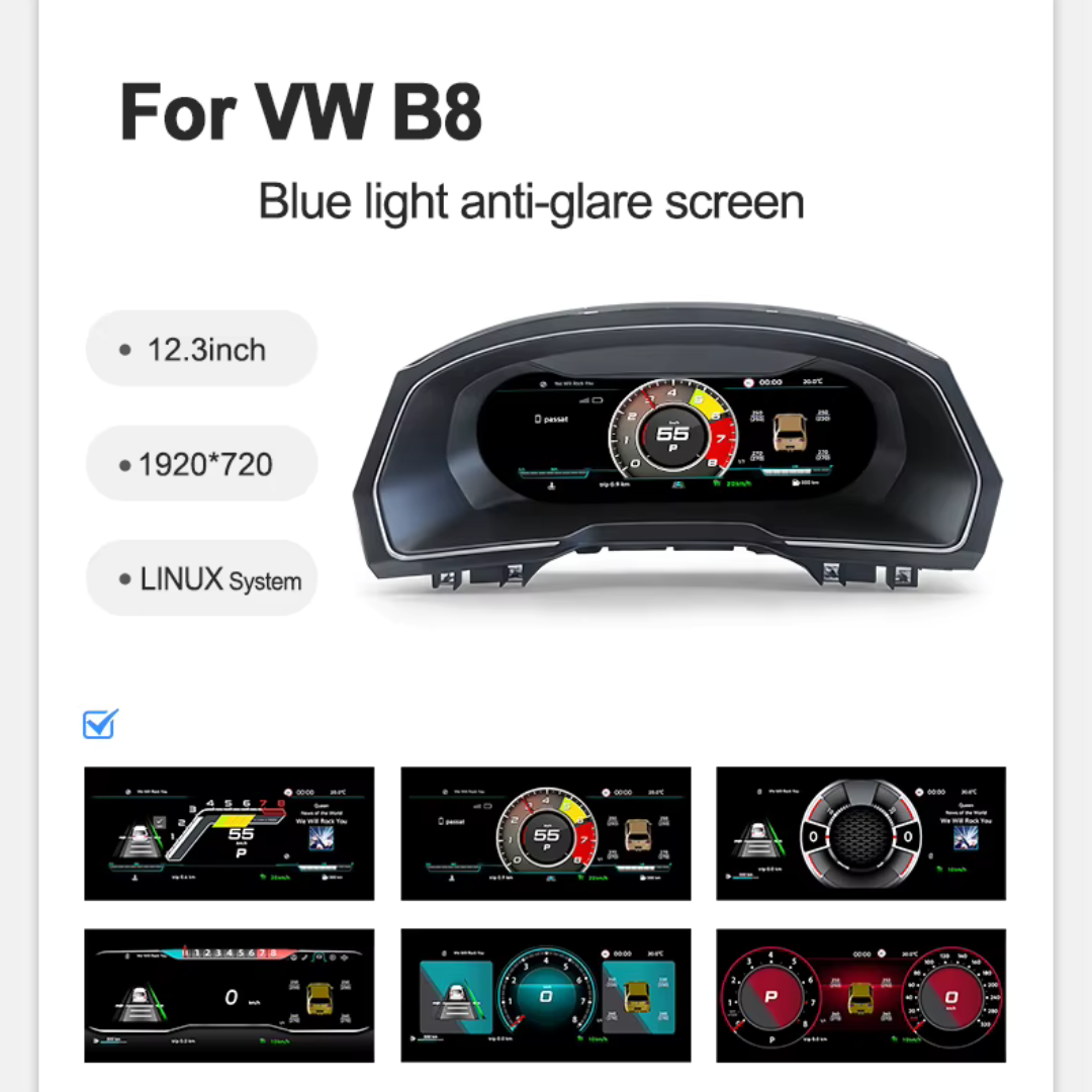 Volkswagen Passat B8 & Arteon 2015-2023 Digital Instrument Cluster – Linux System LCD Dashboard