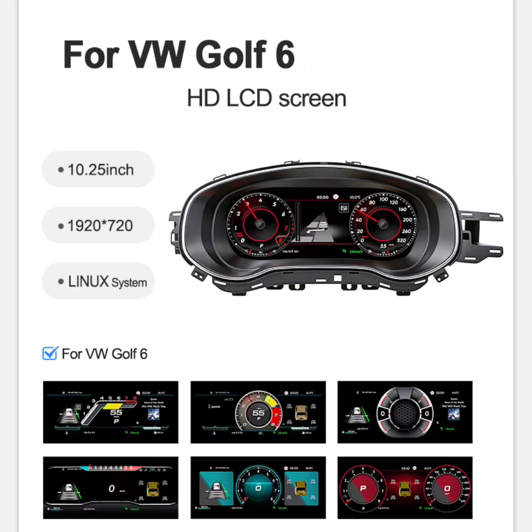 Volkswagen Golf MK6 2008-2012 Digital Instrument Cluster – Linux System LCD Dashboard