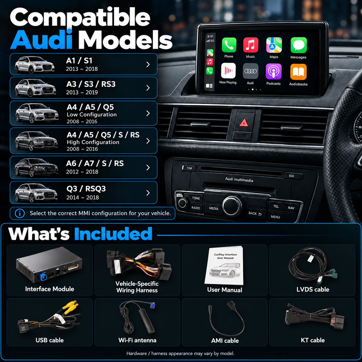 For Audi Wireless Apple CarPlay Retrofit Android Auto Decoder Integration