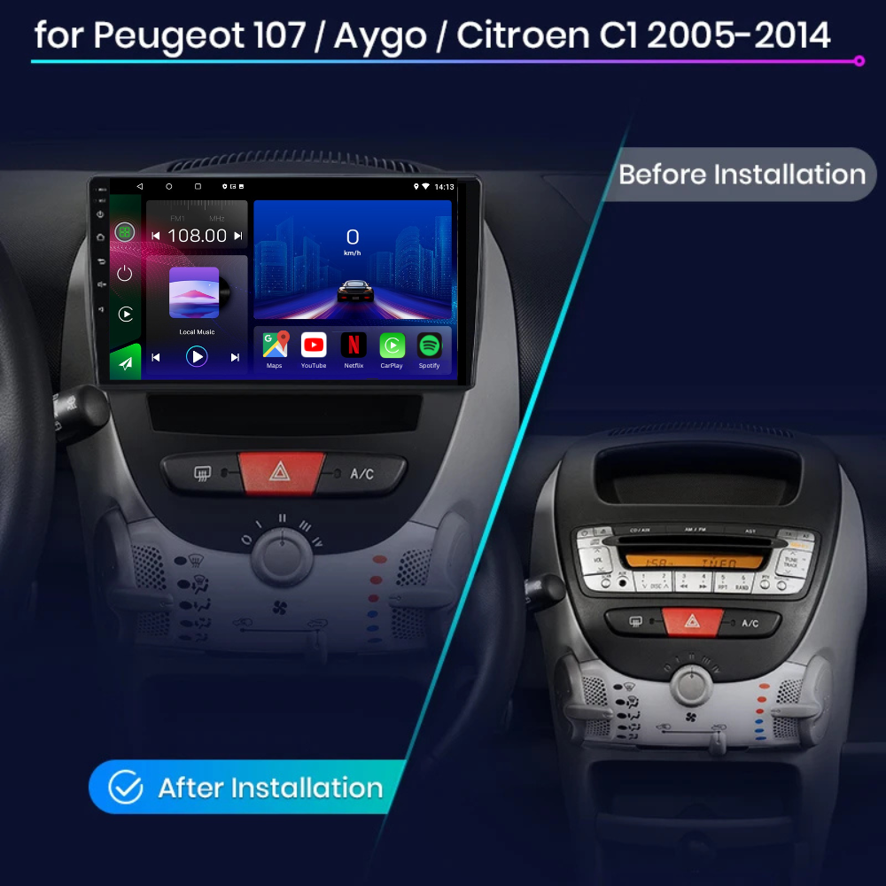 Peugeot 108 | Citroen C1 | Toyota Aygo | Android 13 | Car Stereo | Head Unit | 2005-2014