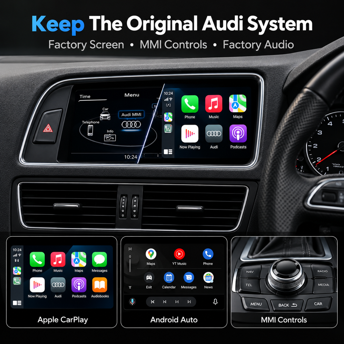 For Audi Wireless Apple CarPlay Retrofit Android Auto Decoder Integration