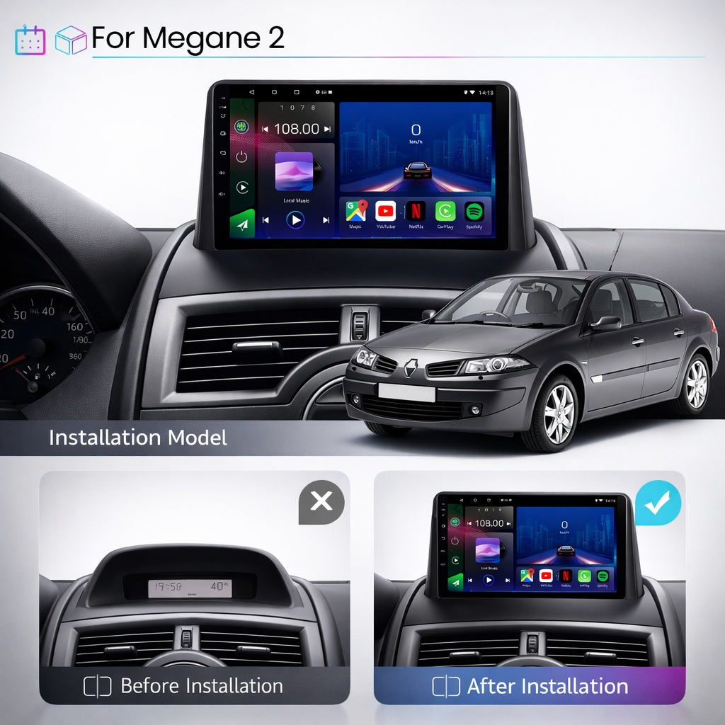 Renault Megane 2 2002-2009 Android 14 Car Stereo Head Unit CarPlay Android Auto - Pluscenter