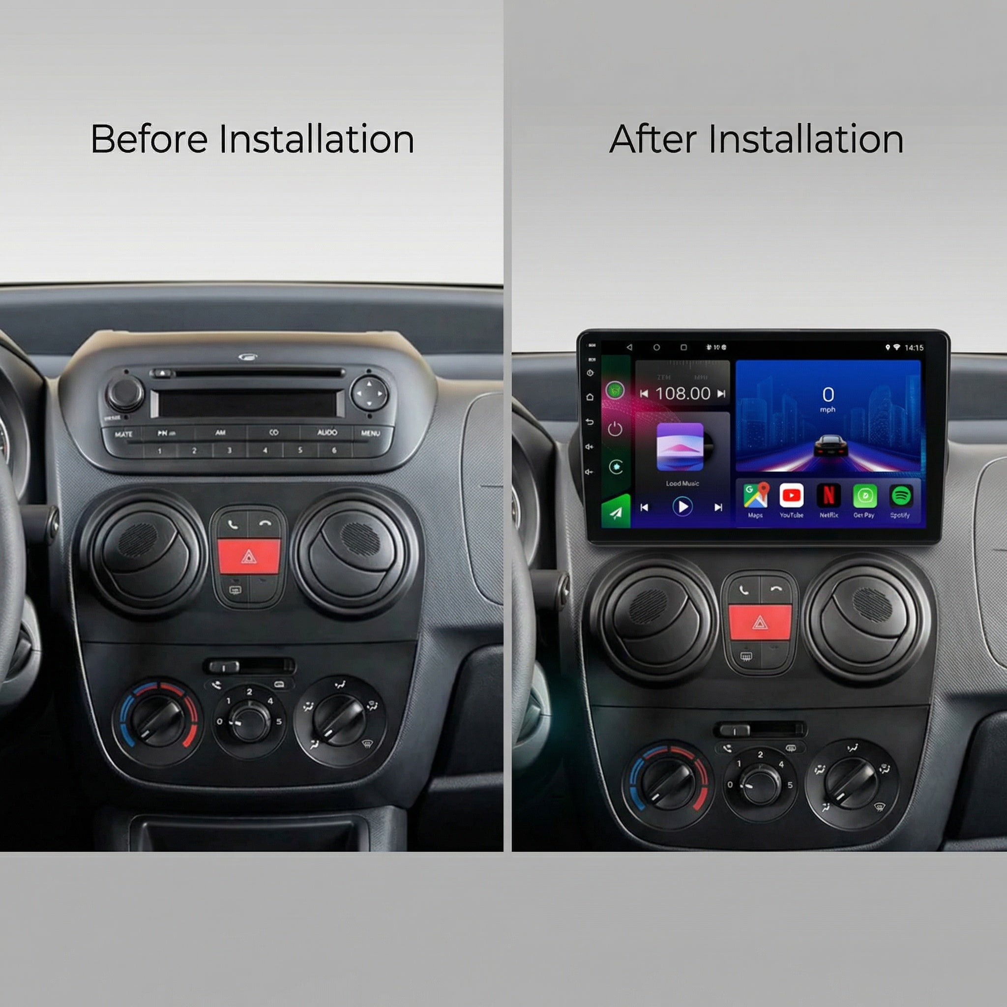 Citroen Nemo Peugeot Bipper Fiat Fiorino Qubo 2008-2018 Android 14 Car Stereo Head Unit CarPlay Android Auto - Pluscenter