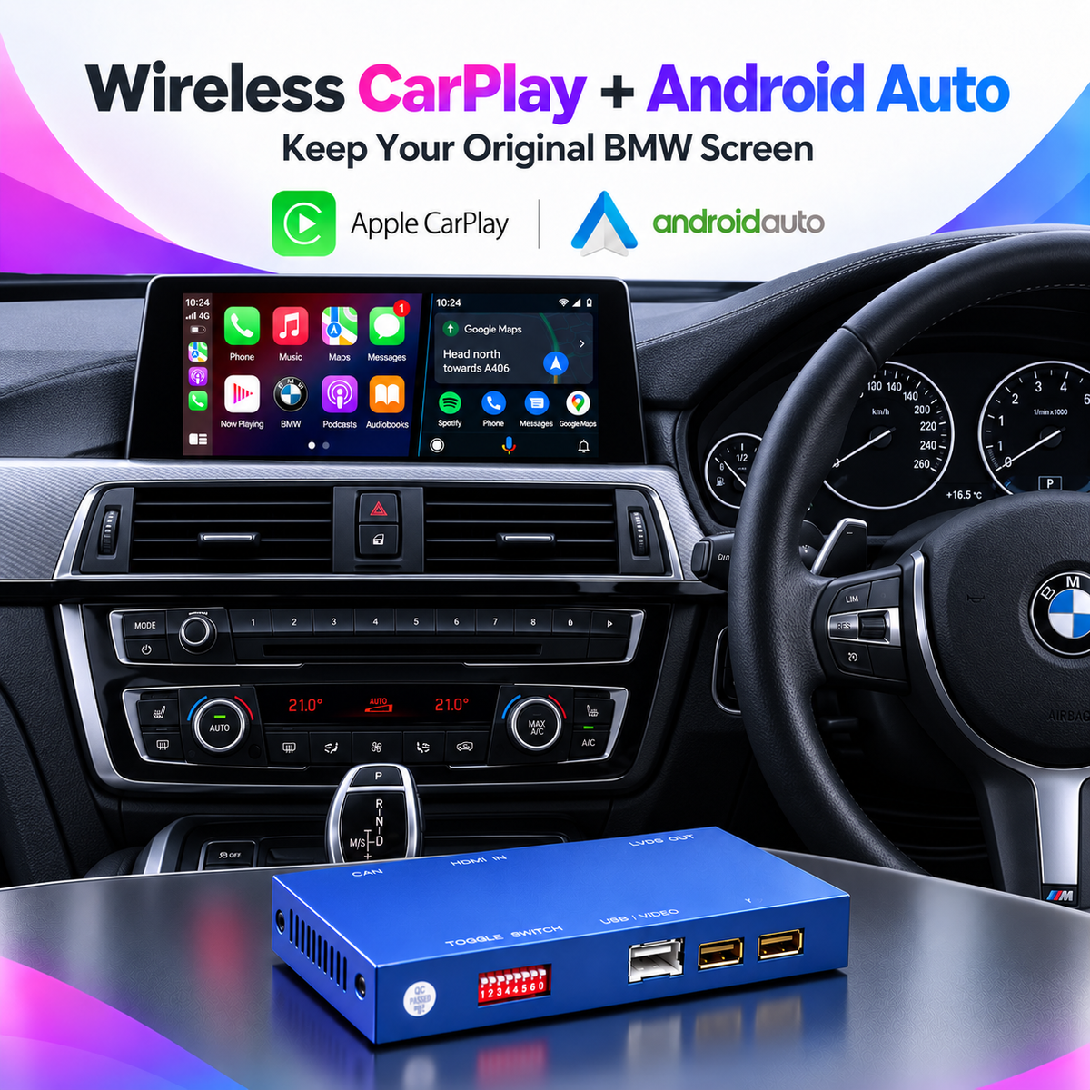 Apple CarPlay inalámbrico para BMW Android Auto Decoder Box NBT CIC EVO