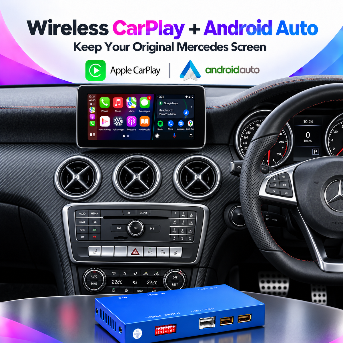 Decodificador sem fio Apple CarPlay para Mercedes Android Auto Box NTG4.0 NTG4.5 NTG5.0