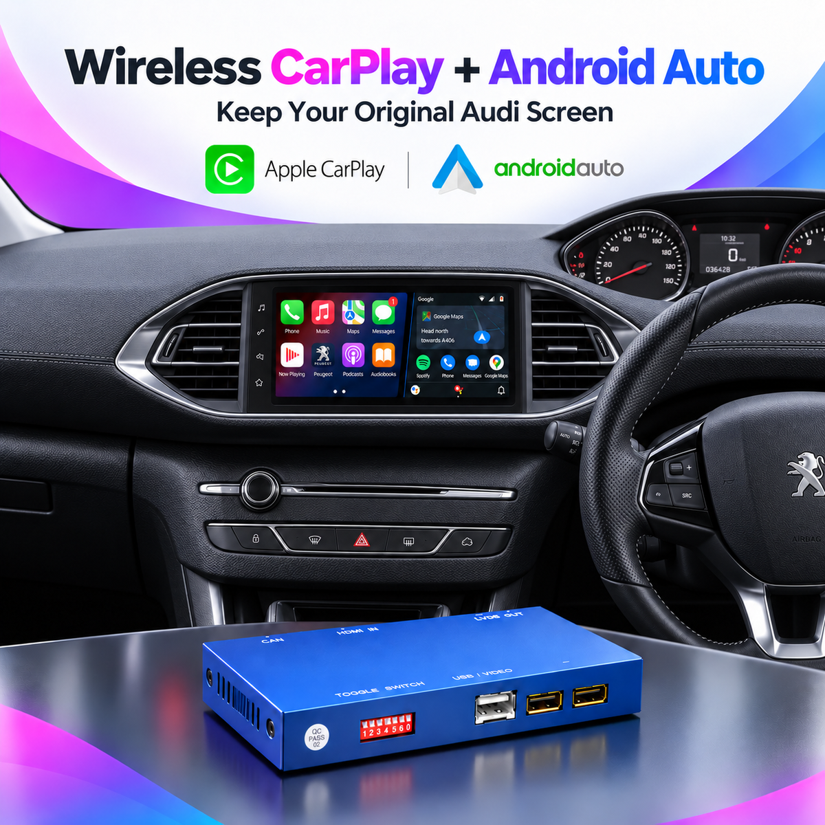 For DS Citroen Peugeot Wireless Apple CarPlay Retrofit Android Auto SMEG&MRN