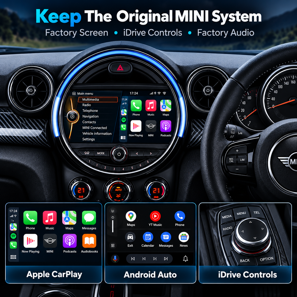 For Mini Wireless Apple CarPlay Retrofit Android Auto Decoder Box NBT CIC EVO Original Screen - Pluscenter