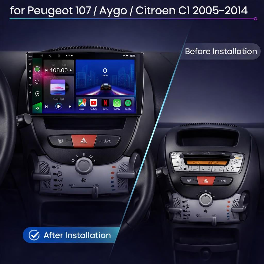 Peugeot 107 | Citroen C1 | Toyota Aygo | Android 14 | Car Stereo | Head Unit | 2005-2014 - Pluscenter