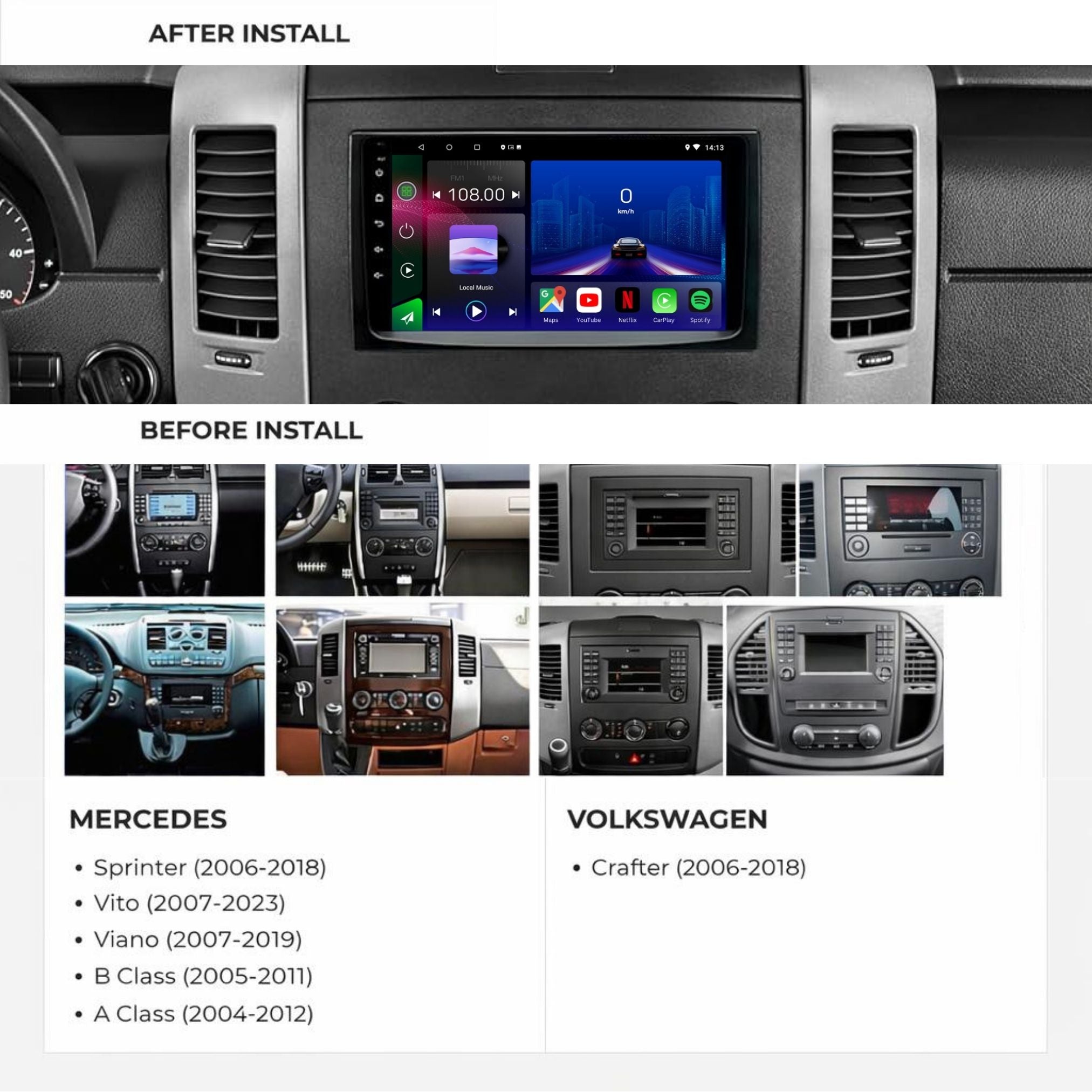 Mercedes Sprinter Vito Viano | VW Crafter | Android 14 | Car Stereo | Head Unit - Pluscenter