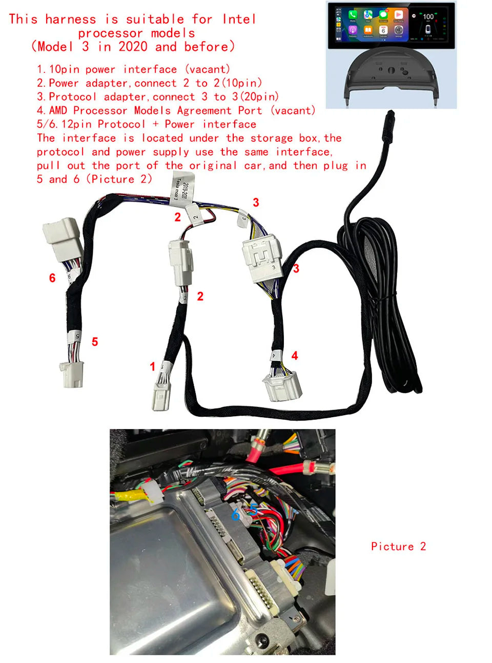 Tesla | Model 3 Y | Cluster Dashboard | Digital LCD 8in Display | CarPlay Android Auto - Pluscenter