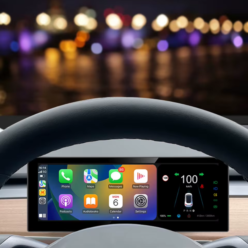 Tesla | Model 3 Y | Cluster Dashboard | Digital LCD 8in Display | CarPlay Android Auto - Pluscenter