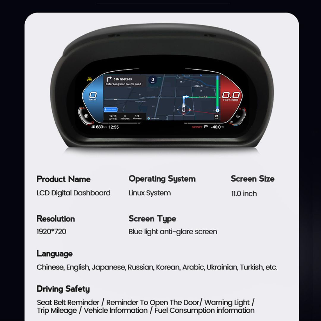 BMW 3 Series E90 / E91 / E92 11″ Digital Instrument Cluster – LCD Dashboard with CarPlay - Pluscenter