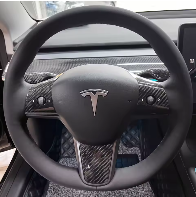 For Tesla 3 | Y Real Carbon Fiber Steering Wheel Cover - Pluscenter